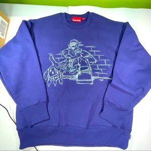 Supreme Navy Color Mens Small Size Cat Throwing Dice Crewneck Sweatshirt